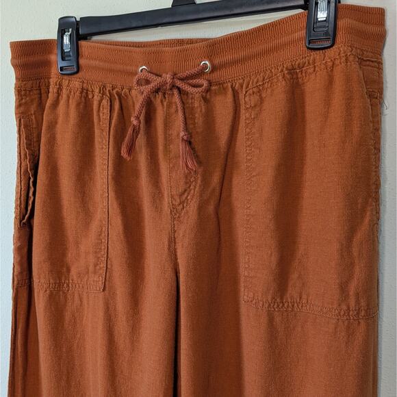 M&S Collection Rust Orange Flax Linen Drawstring Wide Leg Pants Size 14 Short - Picture 2 of 8